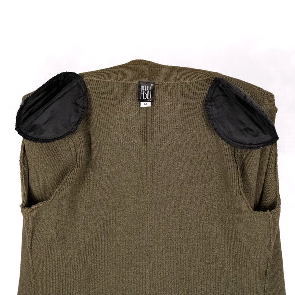 Vintage 80s Helen Hsu Classic Knit Cardigan Women's MEDIUM Olive Green Modest - Picture 5 of 6